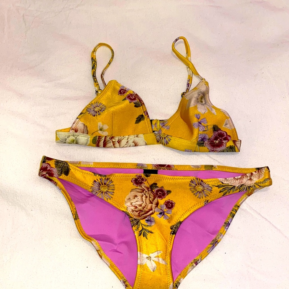 Triangl neoprene yellow floral print bikini